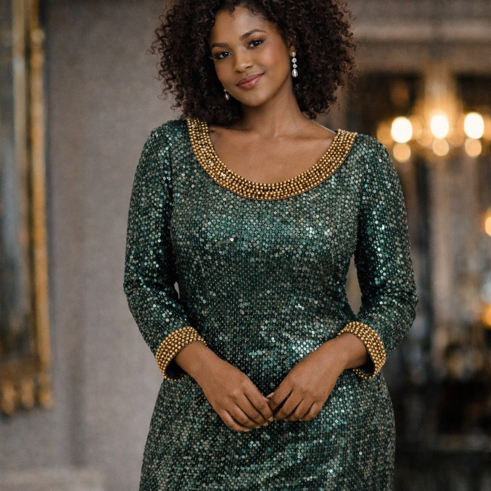 Vintage Black Tie Sequin Cocktail Dress – Size 8/10